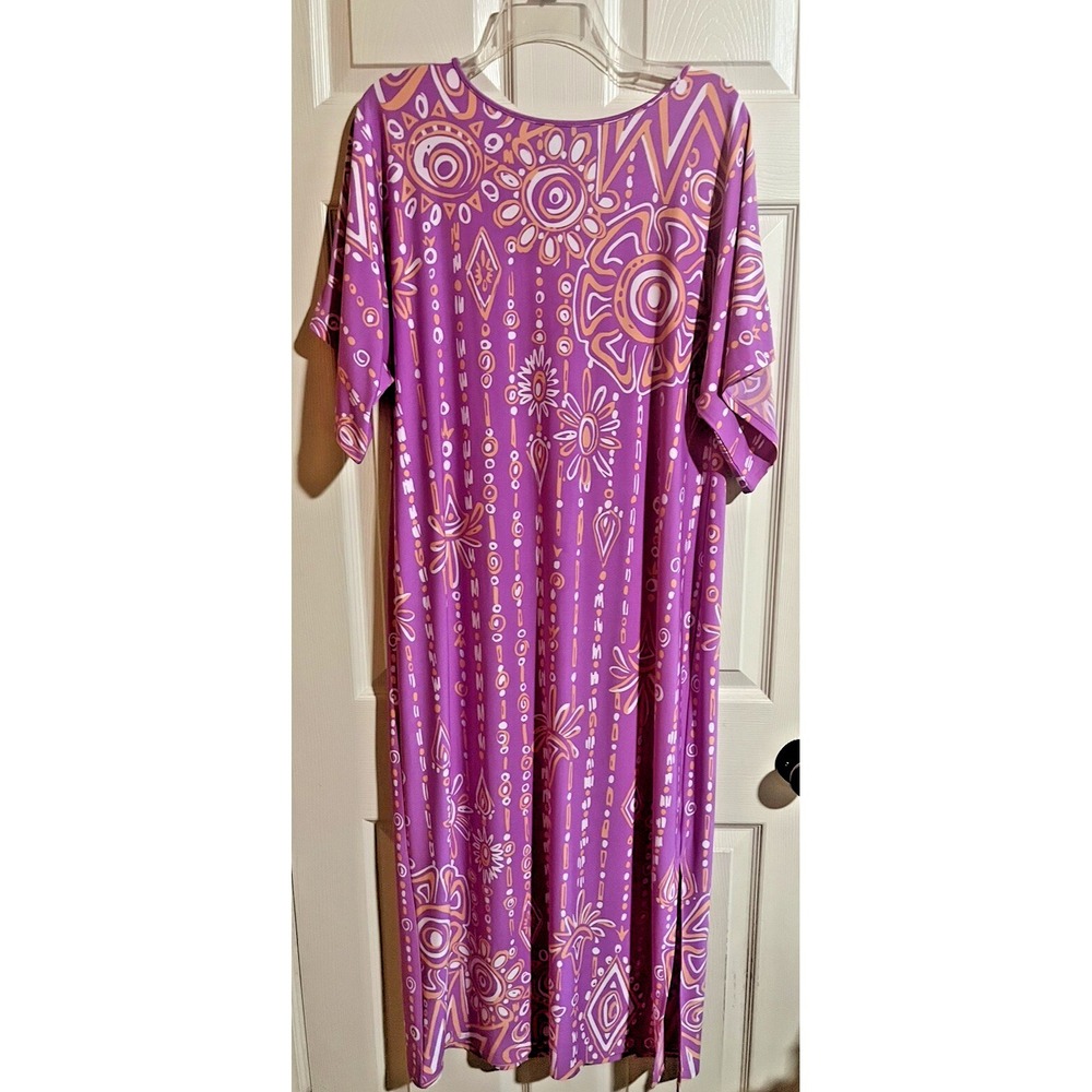 Bob Mackie Wearable Art Dress Size M Purple Pink Maxi Kaftan Side Slit Retro